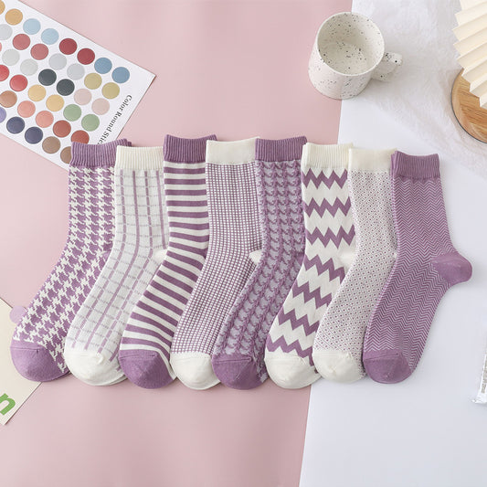 Women's Mid-calf Retro Houndstooth Long Socks