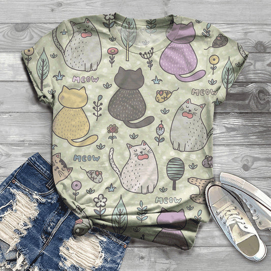 Women's T-shirt Cat Cool 3D Casual City Top