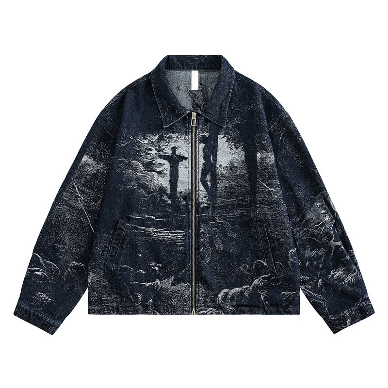 Women's American-style Retro Back Printed Denim Jacket