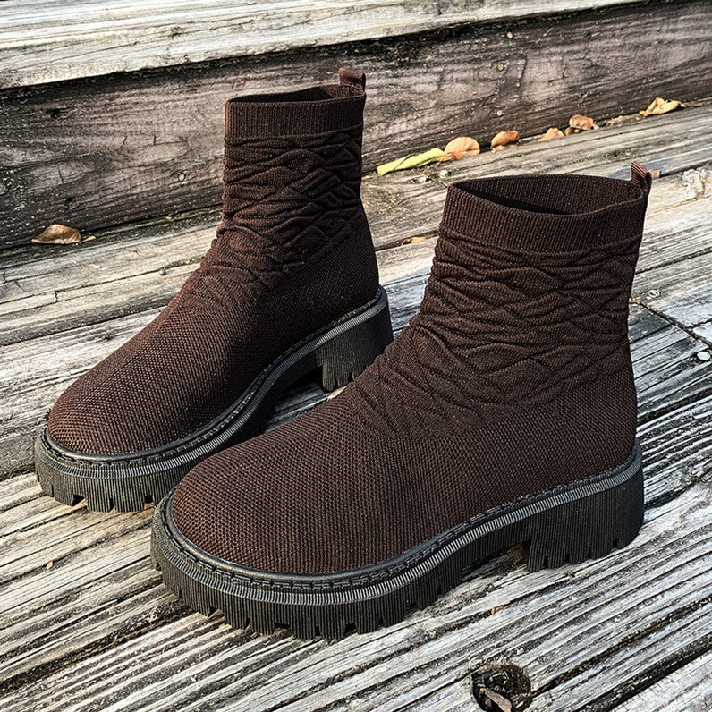 Women's Thick Heel Solid Color Casual And Comfortable Martin Boots