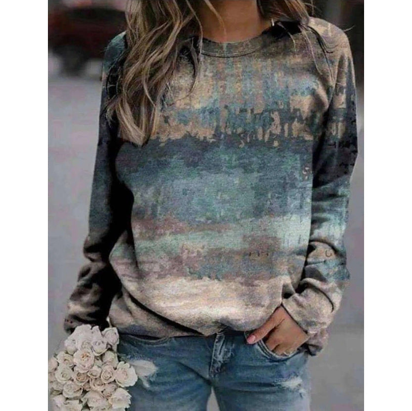 Landscape Flower Floral Print Long Sleeve Pullover