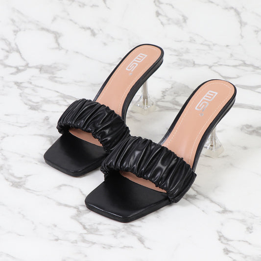 Women Wear Square-toed Open-toe Street High-heeled Slippers