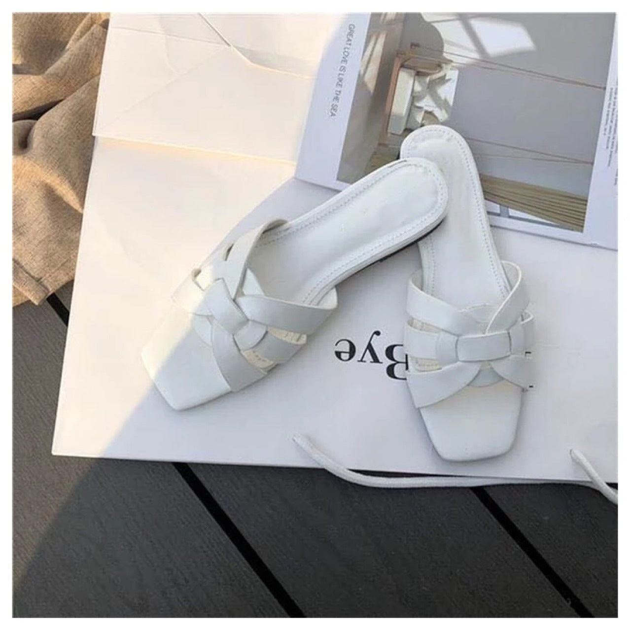 Flat Bottom, Square Head Casual Hollow Beach Shoes, Foreign Trade Women's Slippers