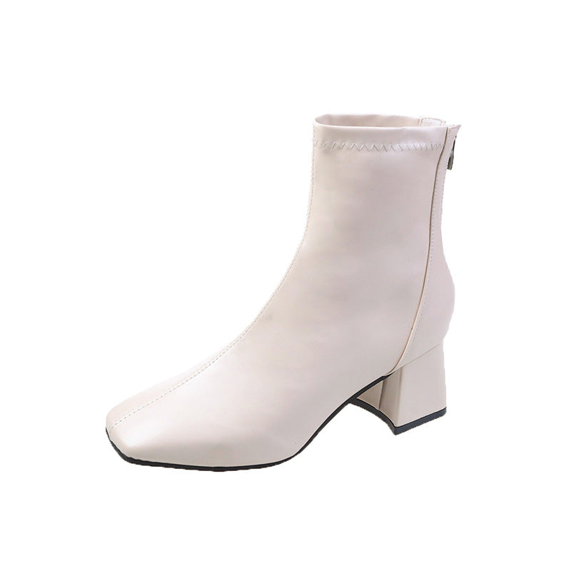 Fashion New Thick Heel Women's Martin Boots Square Toe Short Tube