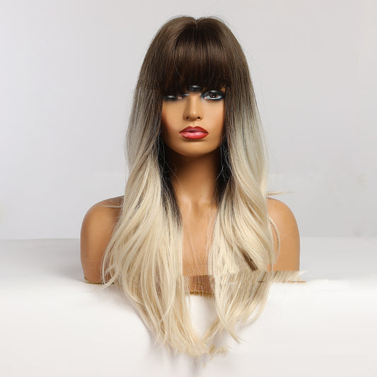 Ladies Gradient White Gold Long Curly Hair Wig