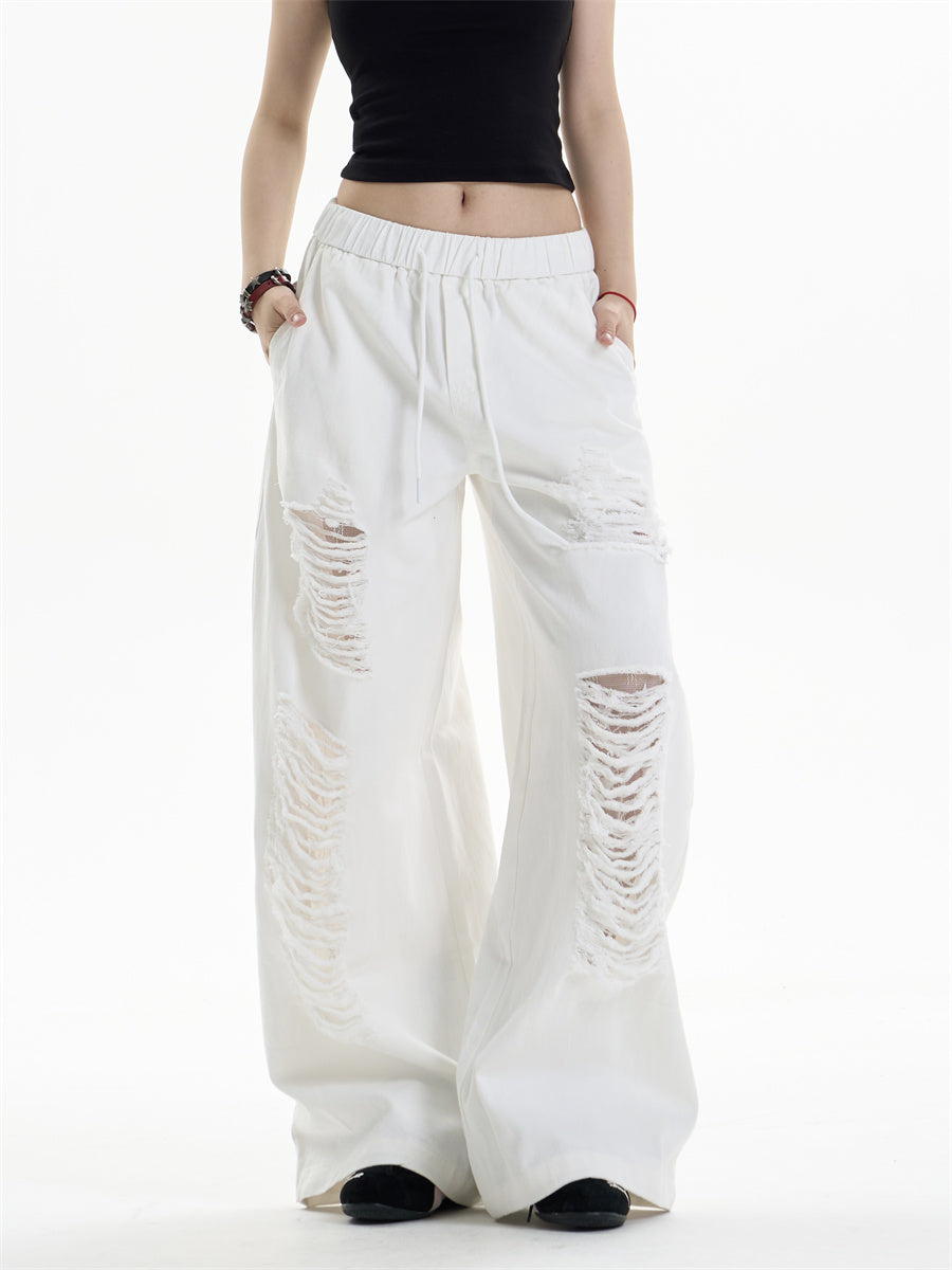Ripped Casual Pants Women's Loose Straight Wide-leg Pants
