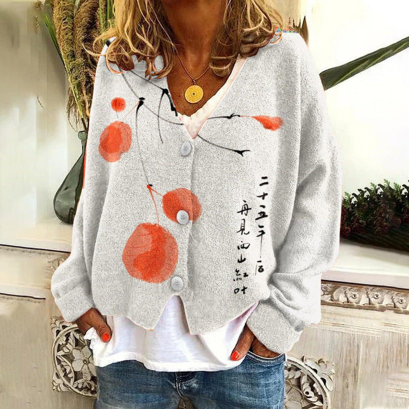 Women's Abstract Printing Casual Coat Cardigan