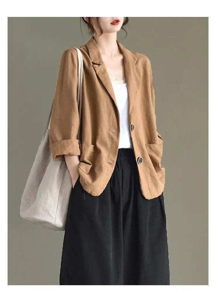 Women's Small Suit Jacket Spring Thin Casual Cotton And Linen