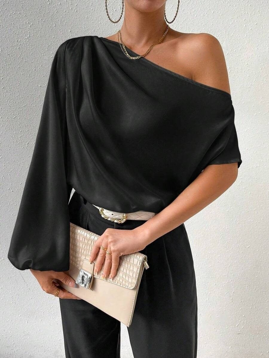 Foreign Trade Shoulder T-shirt Sexy Off-shoulder Loose Cold-shoulder Elegant