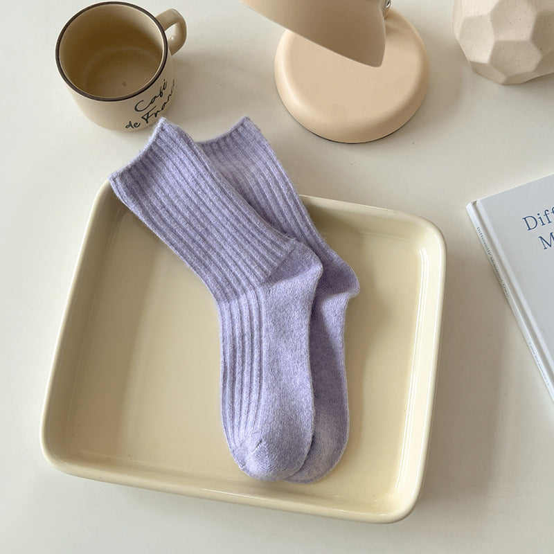 Womens Thickened Fleece-Lined Wool Mid-Calf Socks