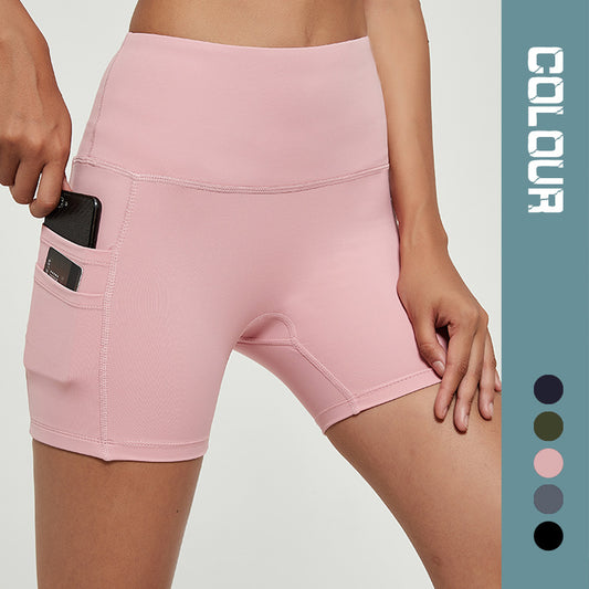 Pocket European And American Yoga Pants Summer Breathable Peach Butt Shorts Sports Tight Three-point Pants