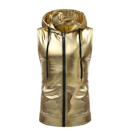 Fashion Dance Bright Hooded Drawstring Zipper Vest