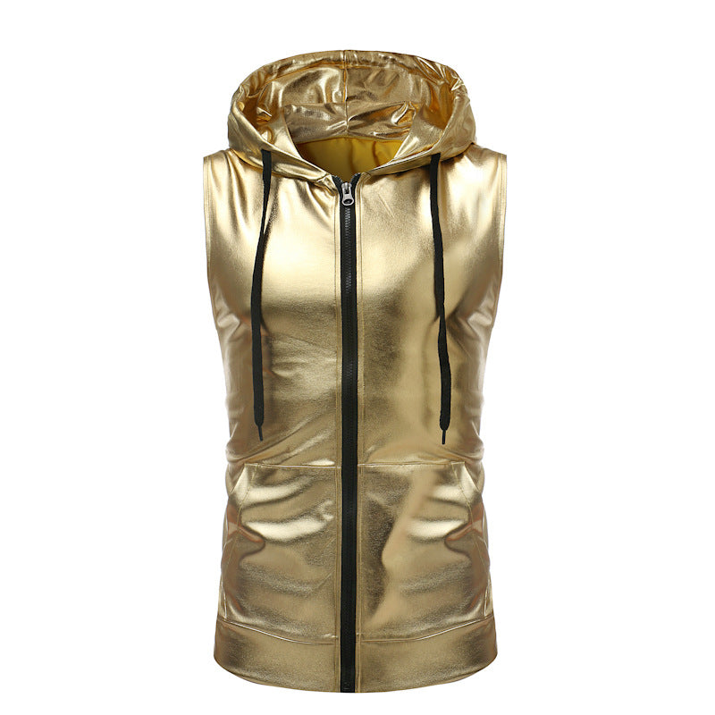 Fashion Dance Bright Hooded Drawstring Zipper Vest