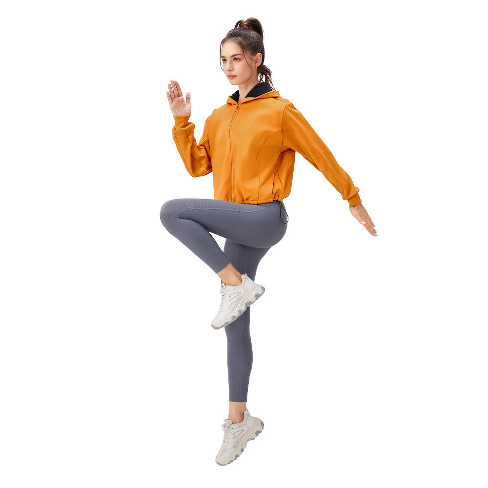 Women's Autumn And Winter Thickening Yoga Jacket Loose Hooded Warm Zipper Running Clothes