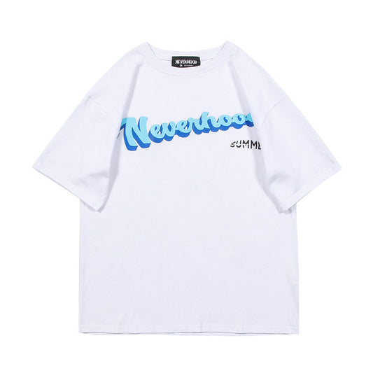 Literary Letters NEVERHOOD Printed European And American Loose Short-sleeved