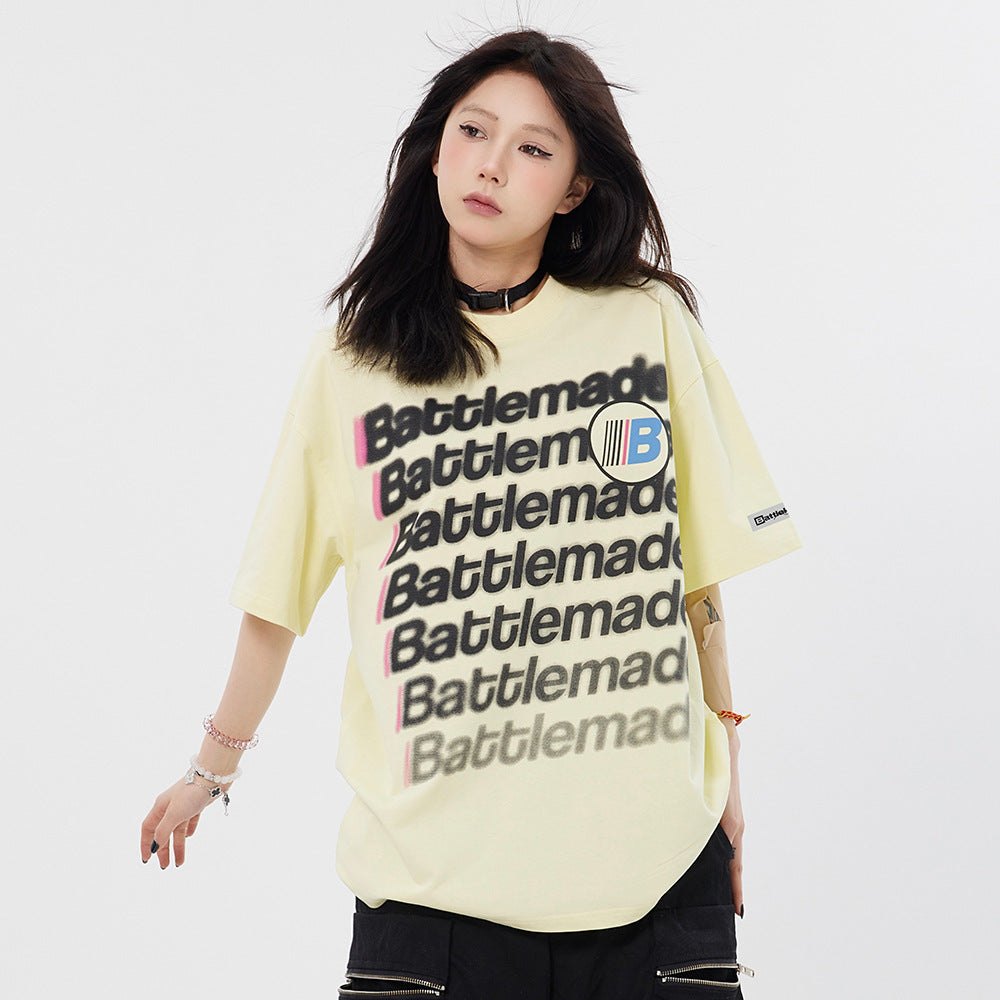 Large-Area Printed Letter Short-sleeved T-shirt For Men And Women