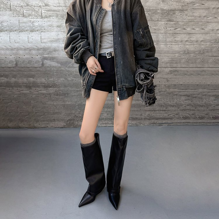 New Fallwinter Cream-white Slimming High-heeled Boot With A Tapered Leg