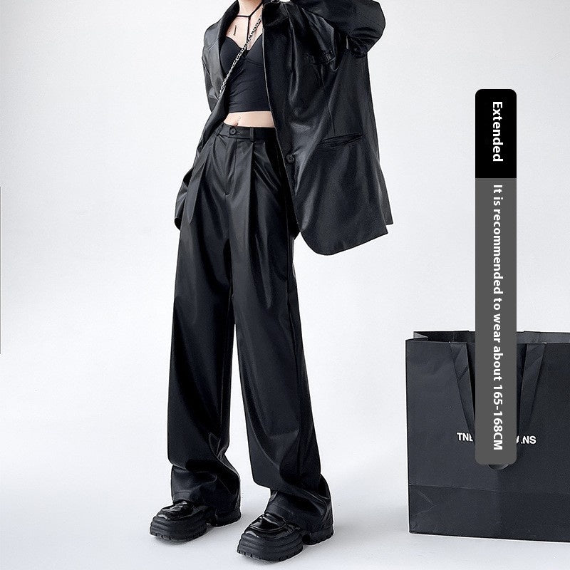 Personalized Fashion Narrow Straight Slim PU Suit Leather Pants