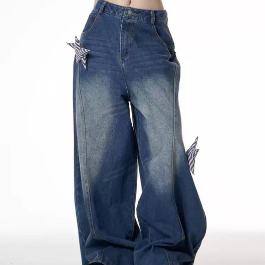 Retro Washed Worn Jeans Female Profile Mop Matchet Pants