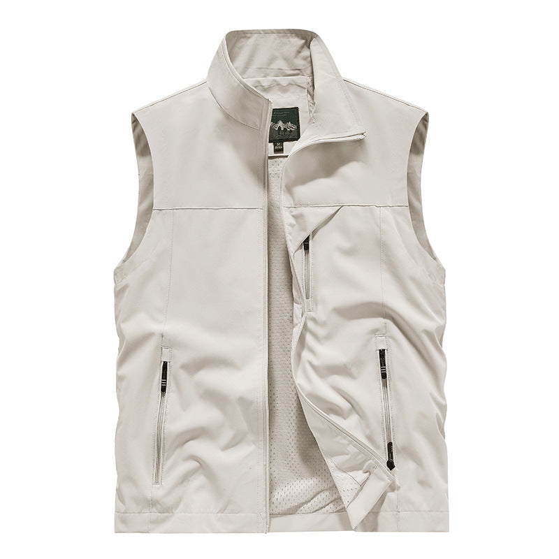 Polyester Casual Stand Collar Multi-pocket Outdoor Photography Fishing Men's Vest Jacket