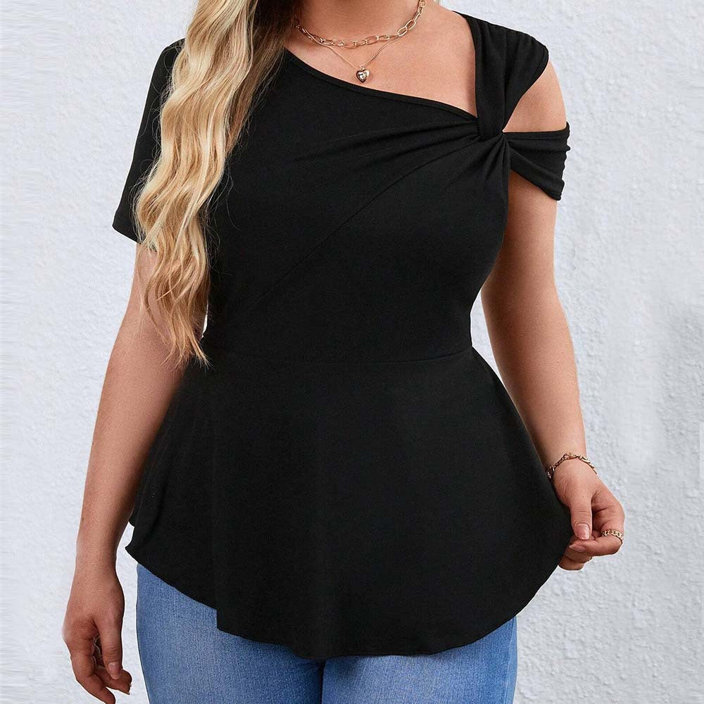 Women's Sexy Off-shoulder Diagonal Collar T-shirt Summer New Pullover Solid Color Short Sleeve Top