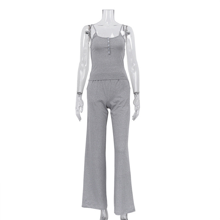 Sleeveless Backless Camisole Top And Elastic Waist Trousers Two-piece Set