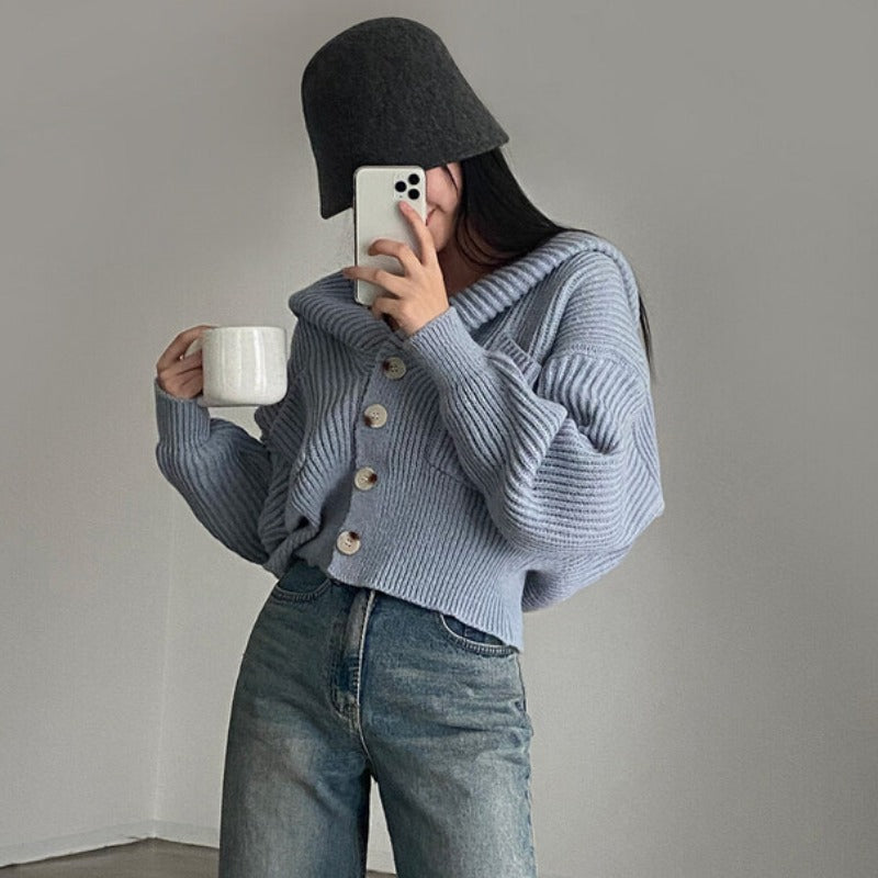 Autumn And Winter Hooded Knit Cardigan Women