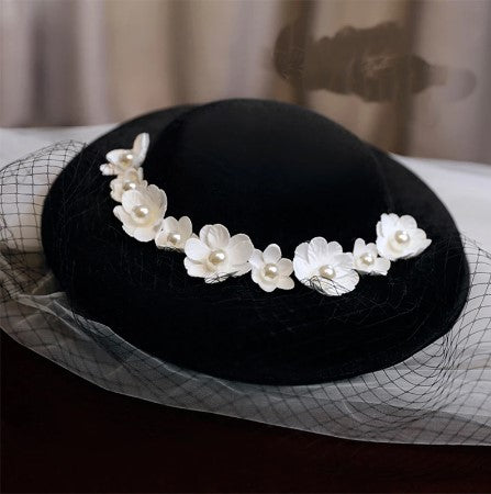Vintage French Small Top Hat Children's Black Gauze Headdress