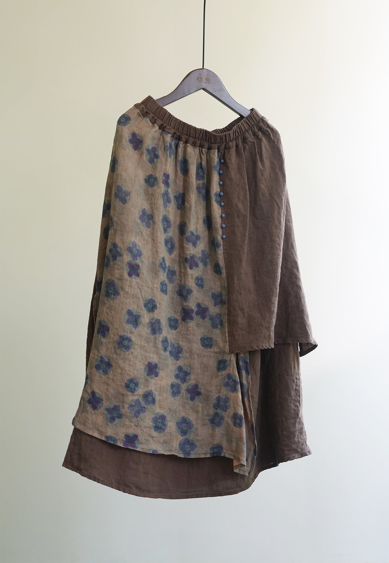 Retro Nostalgic Blue Dyed Printed Irregular Long Dress