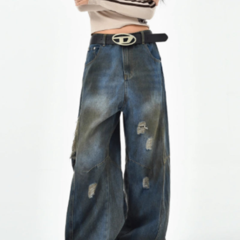 Amerikanske retro, slidte og ødelagte jeans til kvinder i premium-kvalitet