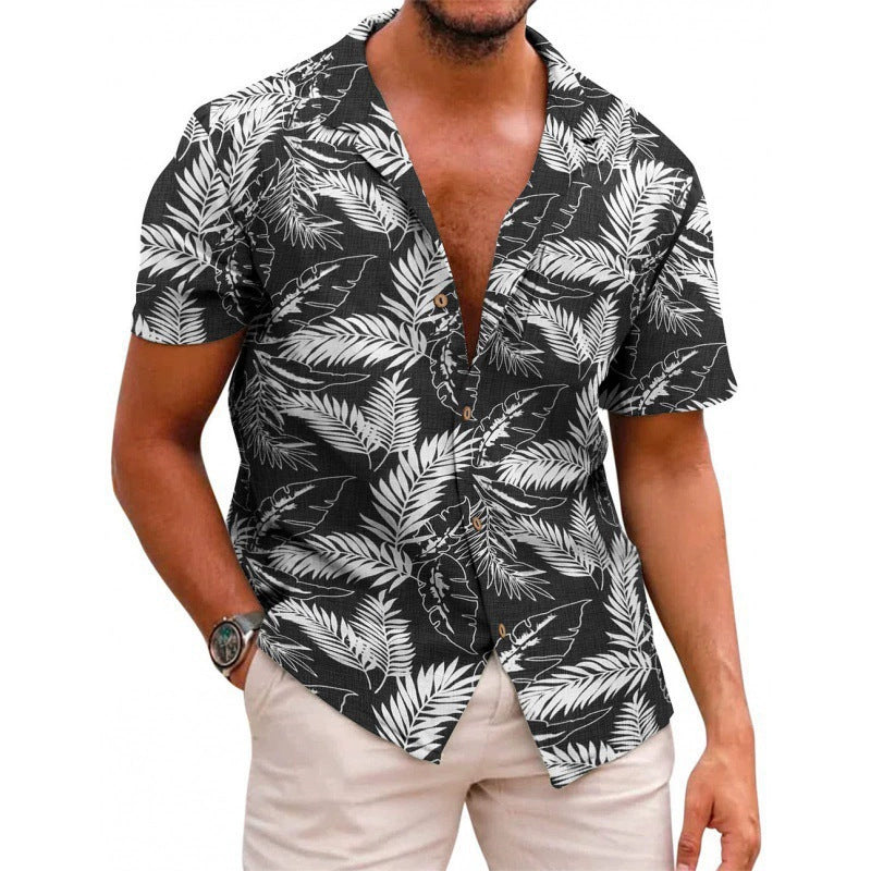 Mens 3D Digital print Short sleeve Lapel Shirt