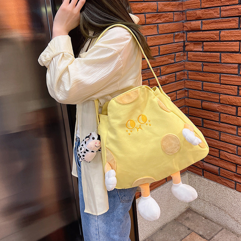 Cute Cheese Canvas One Shoulder Student Messenger Bag