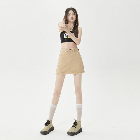 Summer Loose Light Color Raw Edge Hot Pants