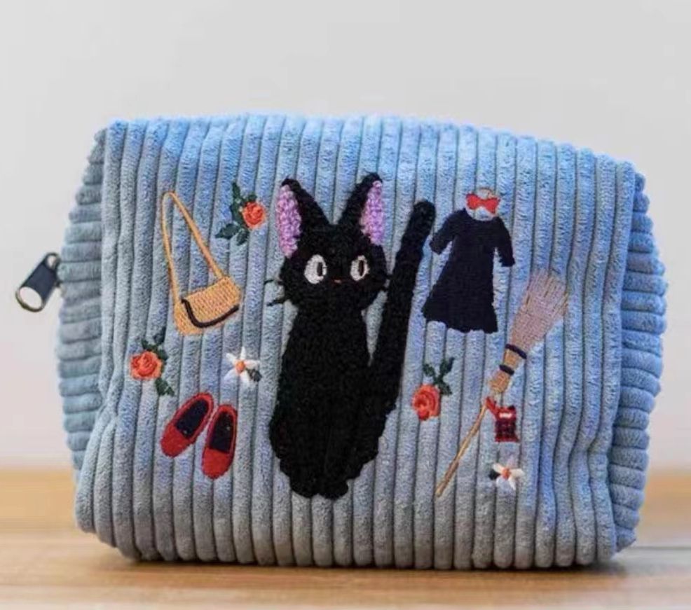 Zipper Handheld Makeup Corduroy Embroidered Handbag
