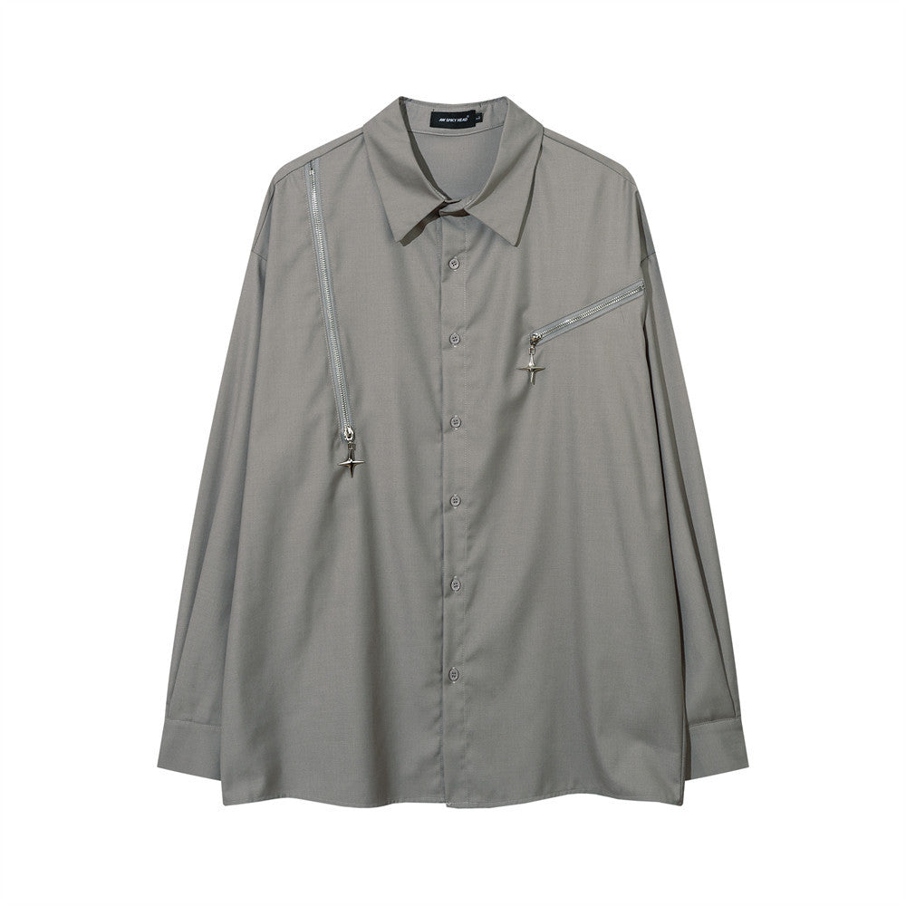 Irregular Zipper Decorations Long Sleeve Shirt