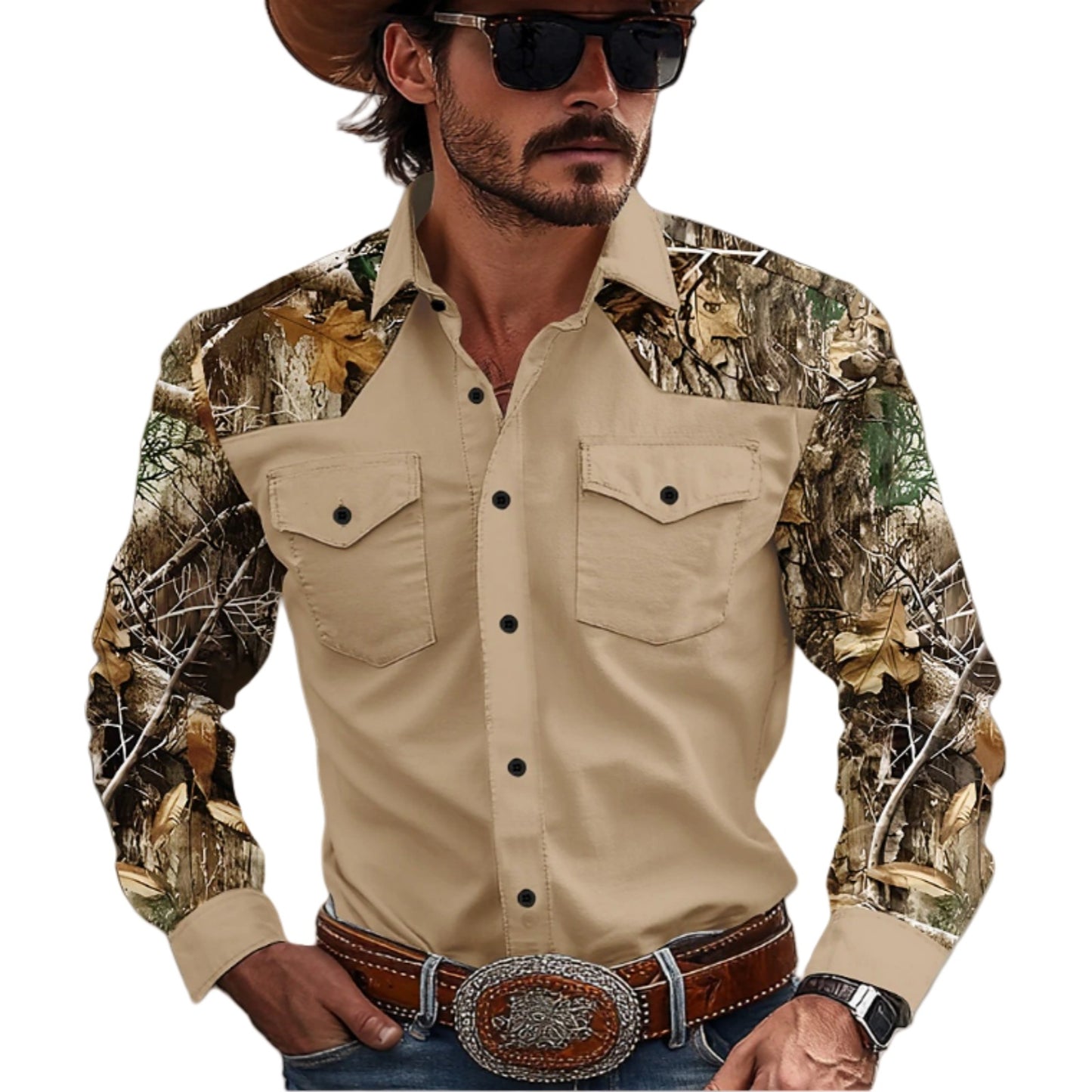 Mens Stylish Western-style Long-sleeve Shirt Top