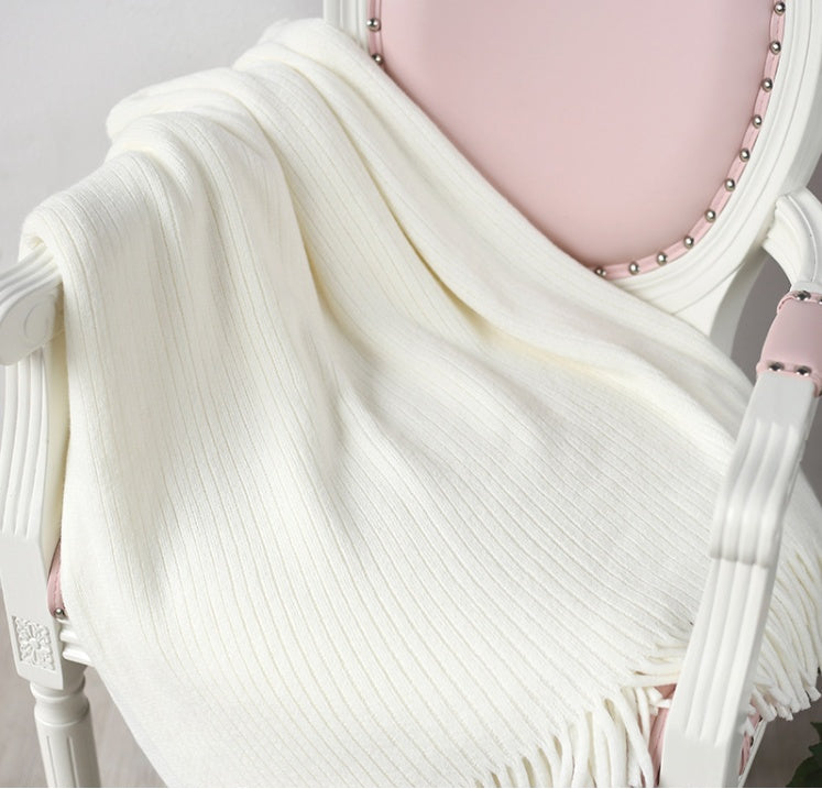 Striped Coarse Fringe Bed End Knitted Blanket Sofa