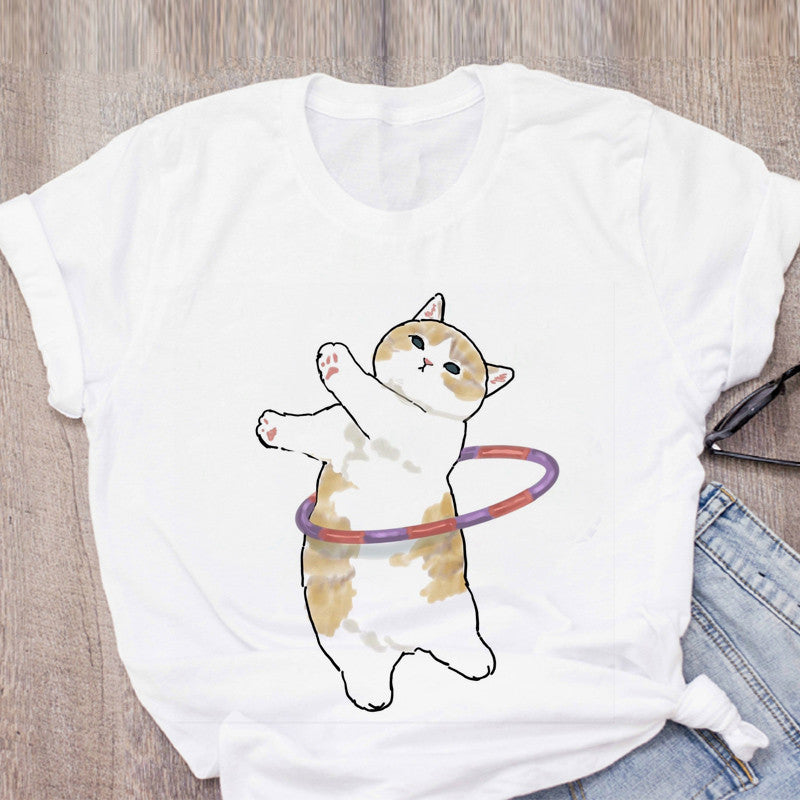Personality Cute Cat Print Fashion Girlfriends Couple T-shirt
