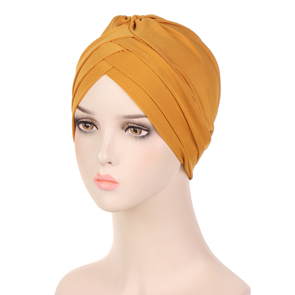 New Multi-color Crystal Hemp Three-layer Turban Hat