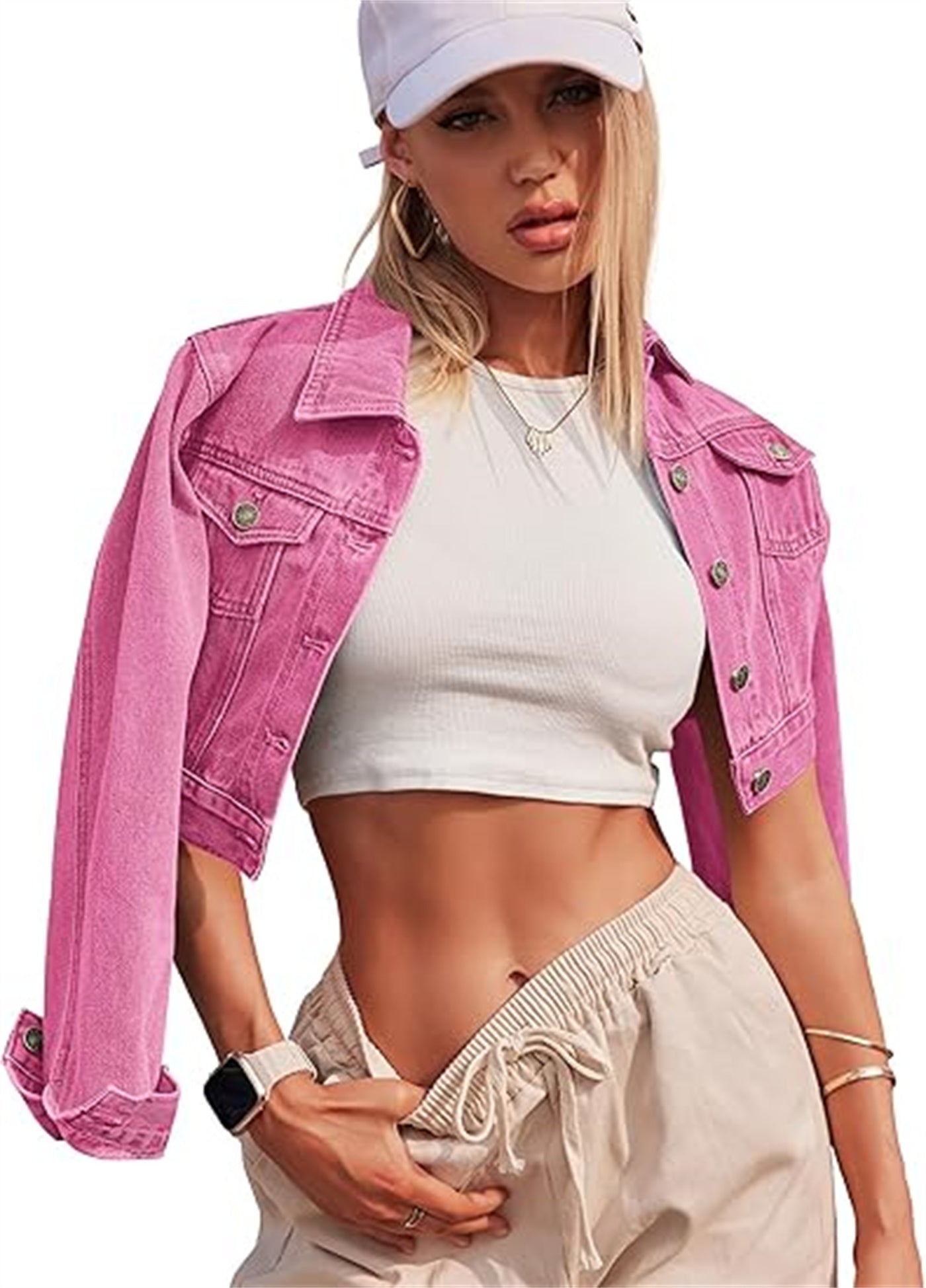 Button Long Sleeve Short Denim Jacket
