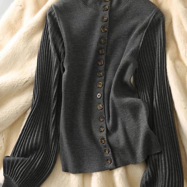 Retro Elegance Patchwork Stand-up Collar Knitted Cardigan