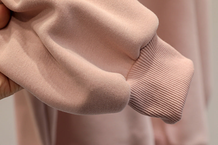 Fleece-lined Thick Lazy Round Neck Loose Sweatshirt Women