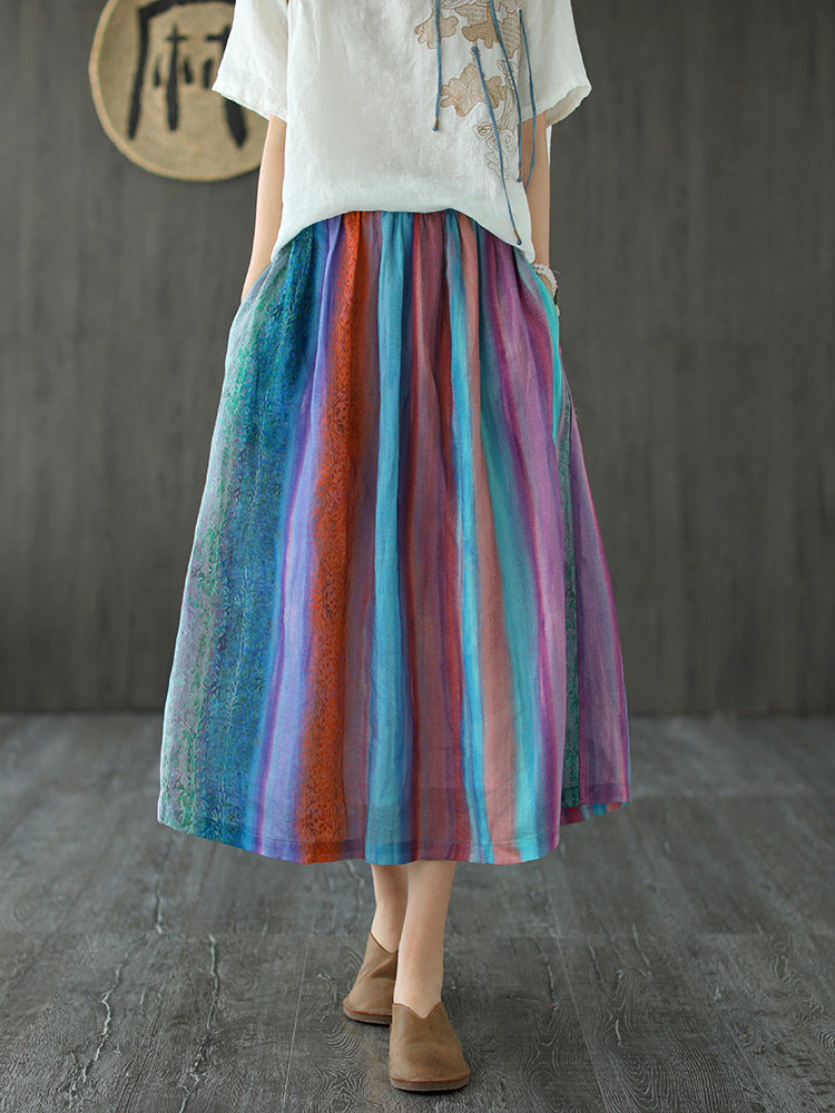Retro Art Elastic-waist Midi Dress