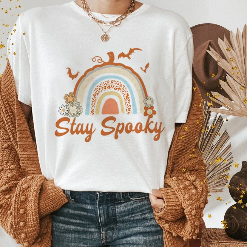 Halloween Spøgelse Heks Græskar Print Afslappet Kortærmet Skjorte