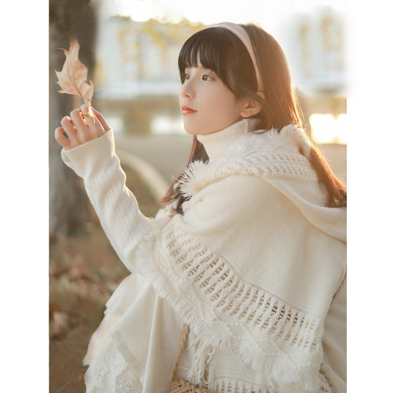 Button Shawl Bohemian Tassel Sweater