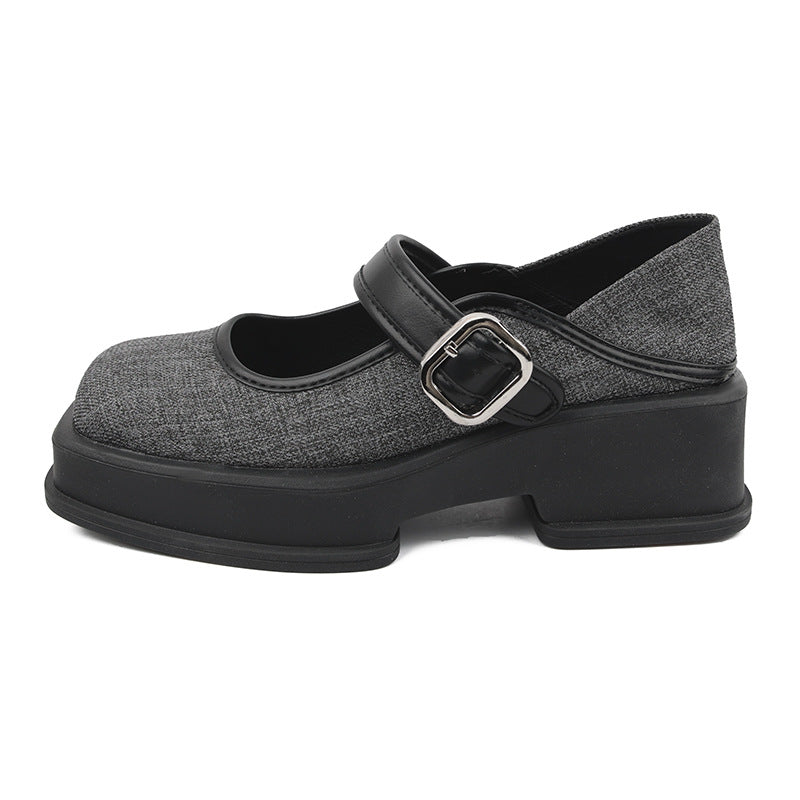 Thick-soled British Style Small Leather Shoes French Square Toe Mary Jane