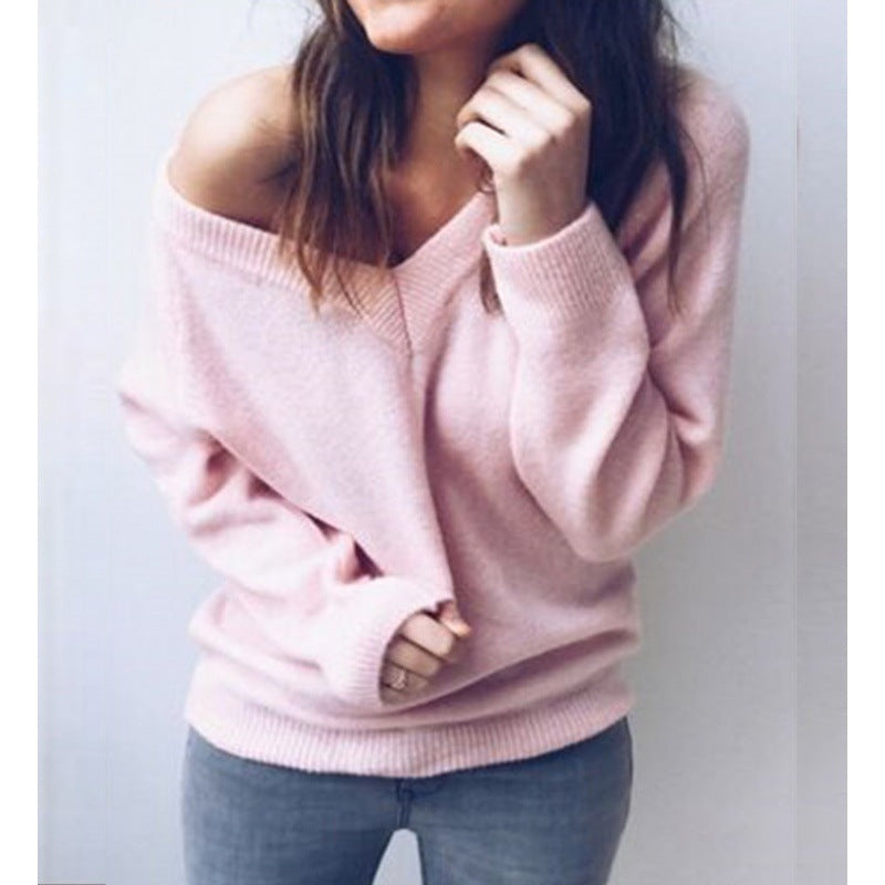Sweater Large V-neck Long Sleeve T-shirt Top Women's Clothing
