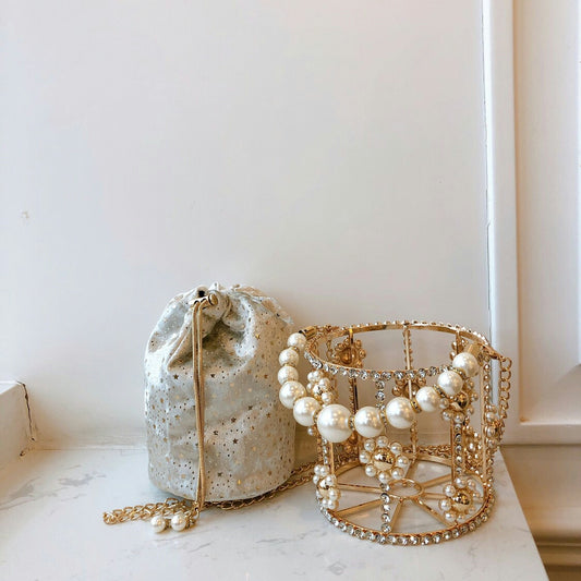 Damehåndtaske Håndlavet Perle Blomst Rhinestone Net Rød Bærbar Skuldertaske