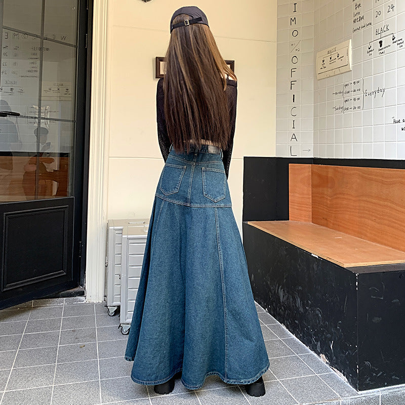 Kvinde Slim-Fit Denimnederdel Med Slå-Om-Effekt
