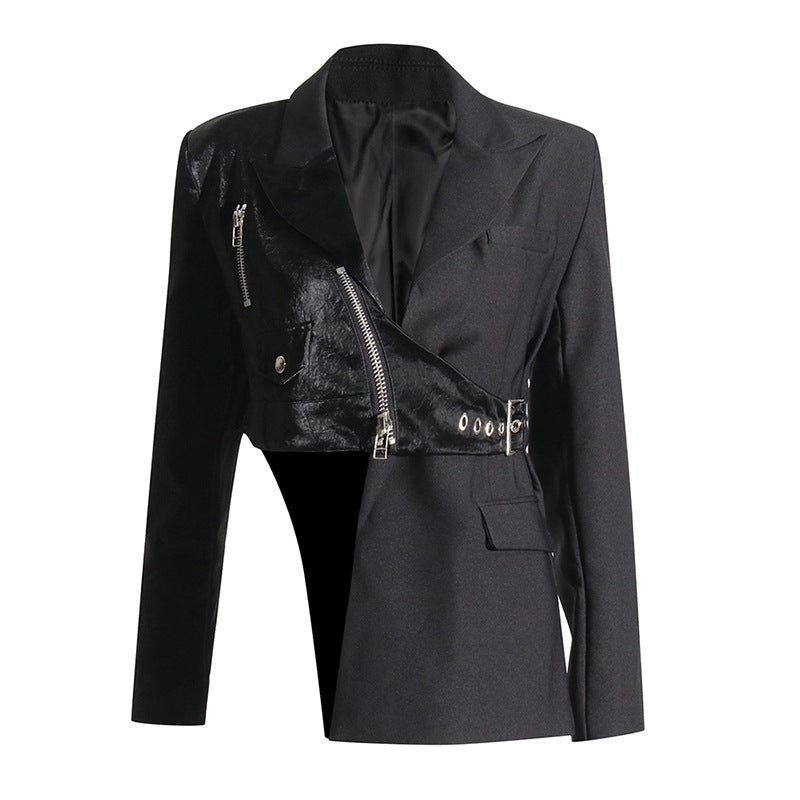 Female Suit Collar Stitching Design Irregular Blazer